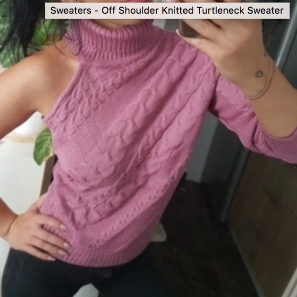 Off Shoulder Knitted Turtleneck Sweater | 0129 - Picture 3 of 5